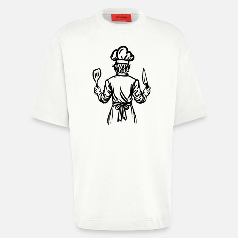 Father's Kitchen Soul – Chef Line Art Design - Heavyweight T-Shirt - made by SPREAD  - OFF WHITE