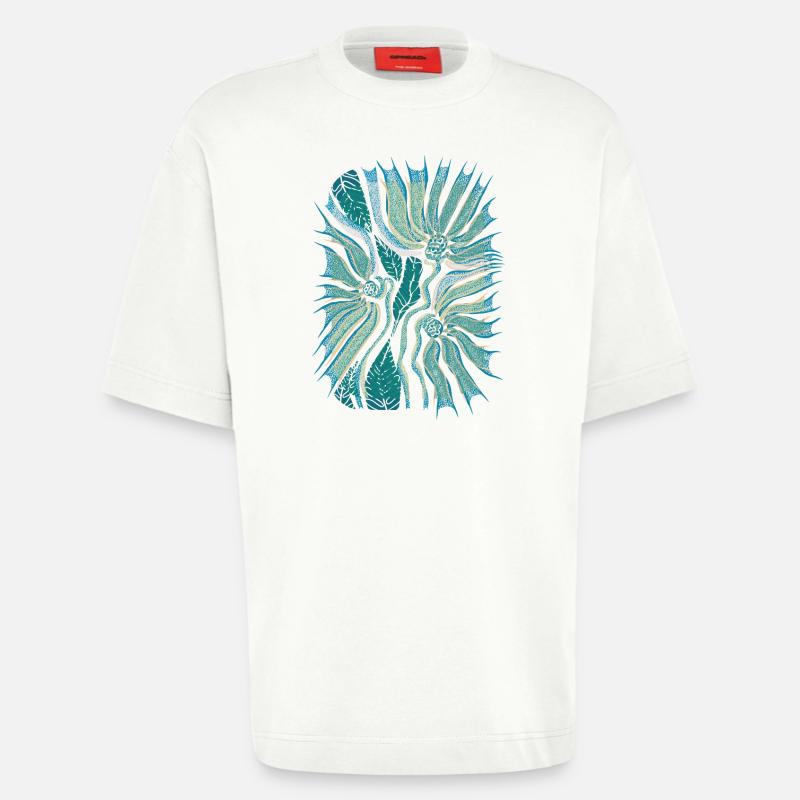 Floraison tropicale abstraite en sarcelle - T-shirt bio épais oversize fabriqué en UE - OFF WHITE