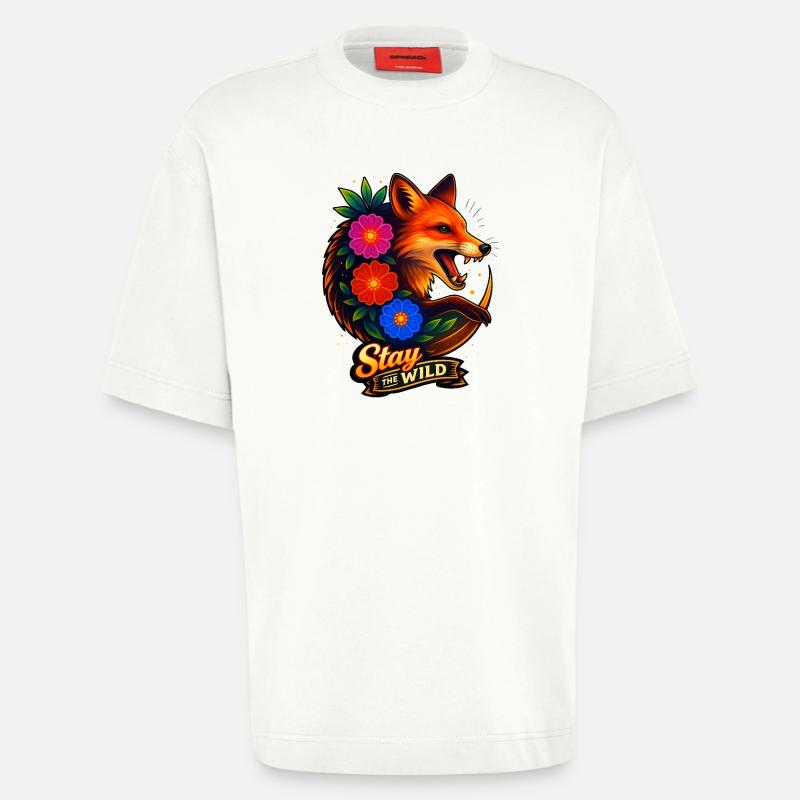 Fuchs mit Blumen Bleib wild - Heavyweight T-Shirt - made by SPREAD  - OFF WHITE
