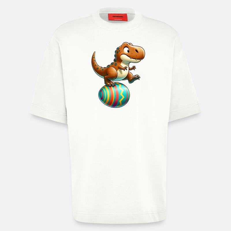 Dancing T-Rex, Easter Eggshell Fun - Heavyweight T-Shirt - made by SPREAD  - OFF WHITE
