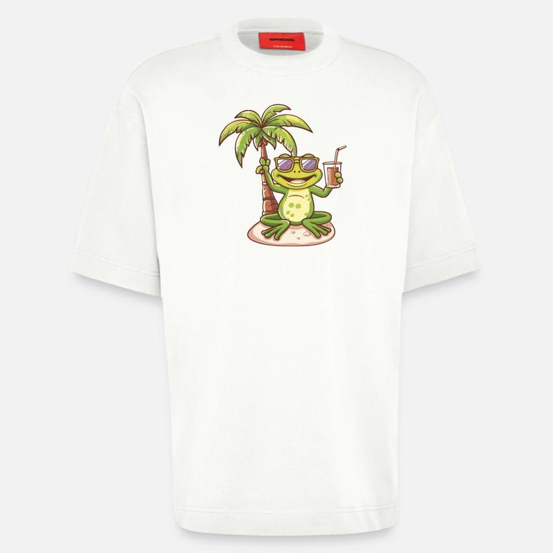 Frog Summer Beach Comic - Heavyweight T-Shirt - made by SPREAD - OFF WHITE