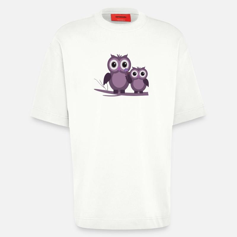 zwei Eulen Lila Pflaume Flieder - Heavyweight T-Shirt - made by SPREAD  - OFF WHITE
