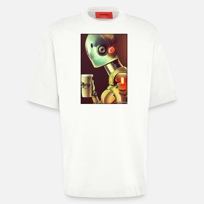Robot Coffee Future Science Machine - T-shirt bio épais oversize fabriqué en UE - OFF WHITE