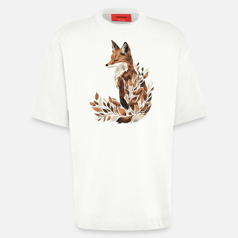 Renard, Automne, Feuilles, Feuillage - T-shirt bio épais oversize fabriqué en UE - OFF WHITE