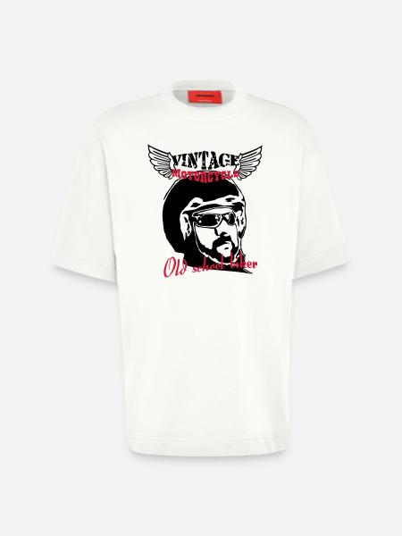 Old Biker Motorcycle 1 - Heavyweight T-Shirt - made by SPREAD - OFF WHITE