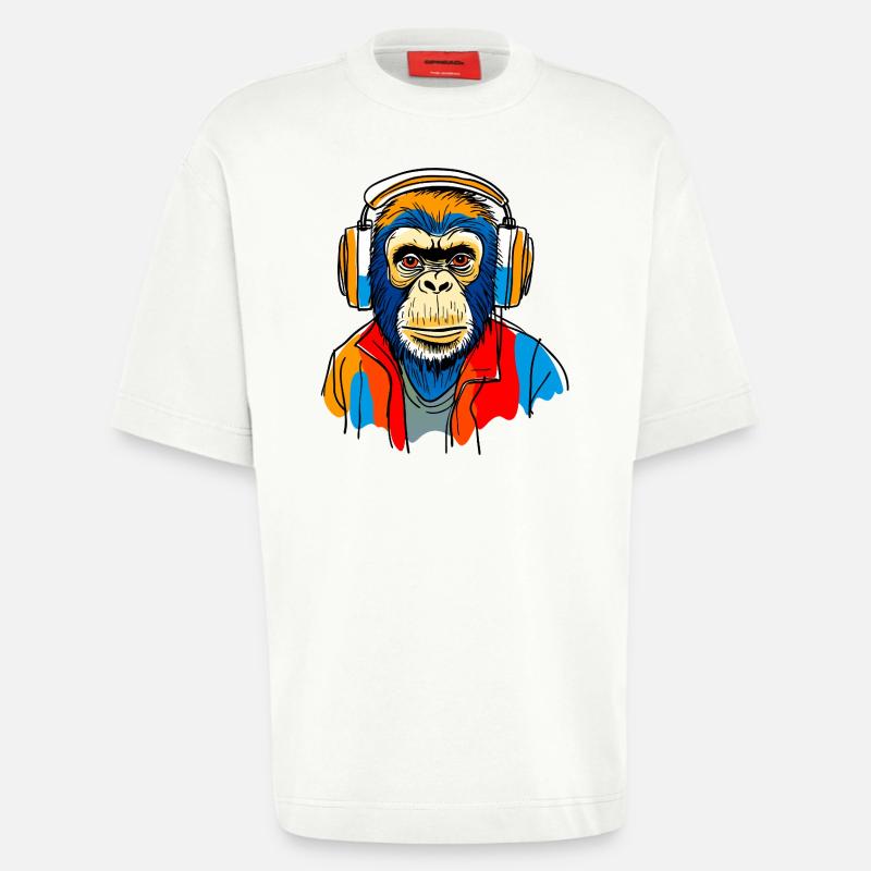 Singe avec casque - T-shirt bio épais oversize fabriqué en UE - OFF WHITE