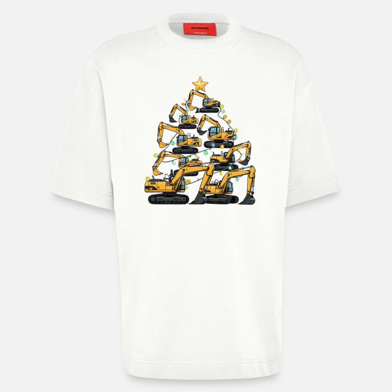 Funny Excavator Christmas Tree Gift - Heavyweight T-Shirt - made by SPREAD - OFF WHITE