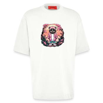 Ours rappeur 🐻 - T-shirt bio épais oversize fabriqué en UE - OFF WHITE - Devant - Fiona (171cm)