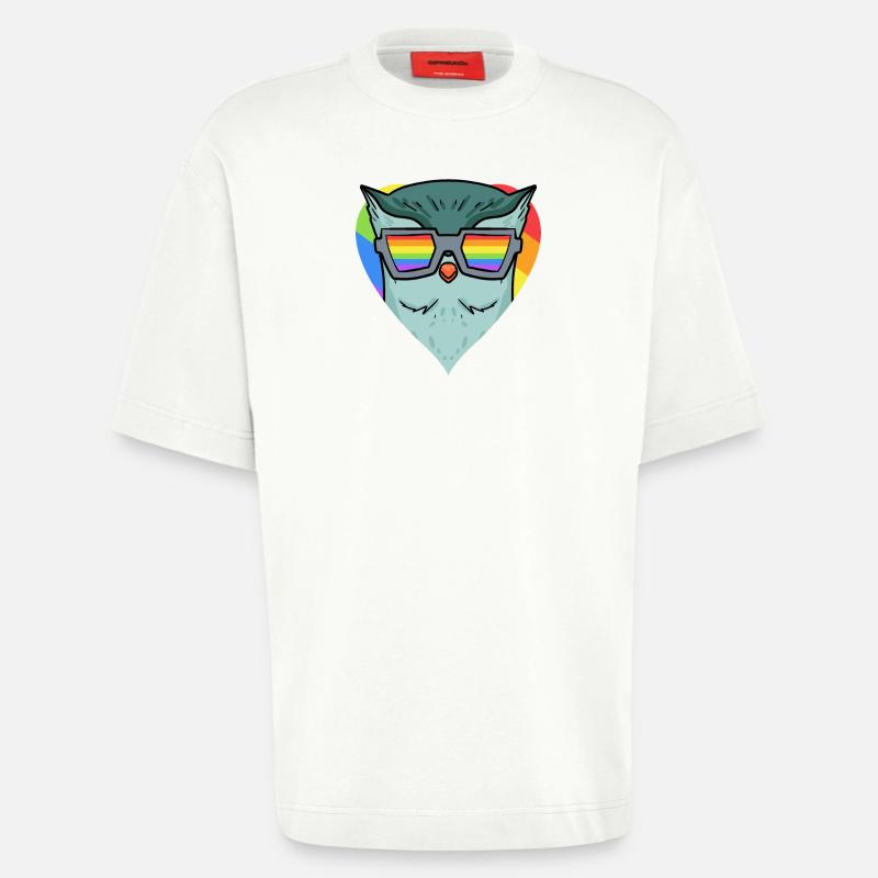 LGBT Tier Eule Regenbogen - Heavyweight T-Shirt - made by SPREAD  - OFF WHITE
