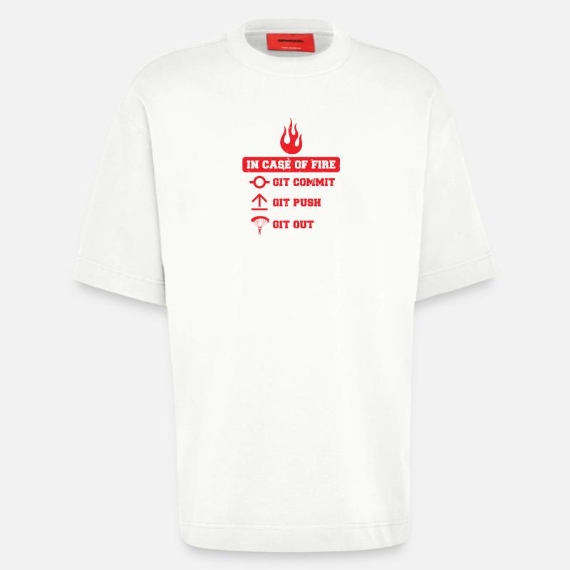 In case of fire: git commit, git push, git out - Heavyweight T-Shirt - made by SPREAD - OFF WHITE