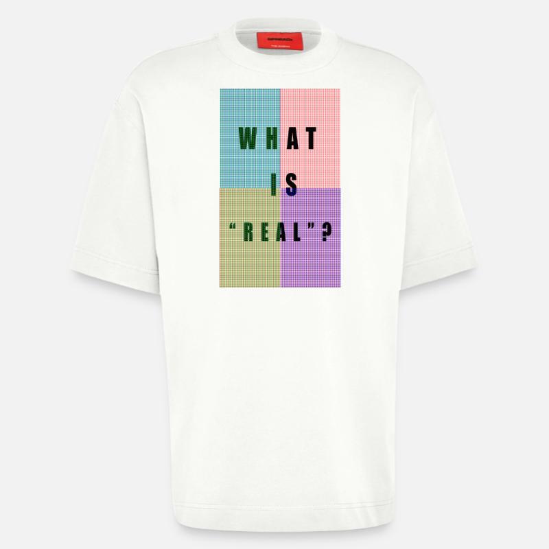 PIXELS "QU'EST-CE QUE REAL?" - T-shirt bio épais oversize fabriqué en UE - OFF WHITE