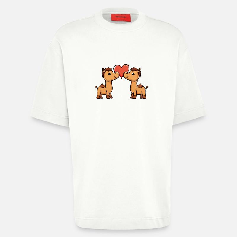 Couple de chameaux Saint-Valentin - T-shirt bio épais oversize fabriqué en UE - OFF WHITE