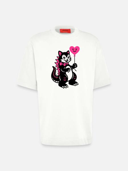 Monster Cat Pink - Heavyweight T-Shirt - made by SPREAD  - OFF WHITE