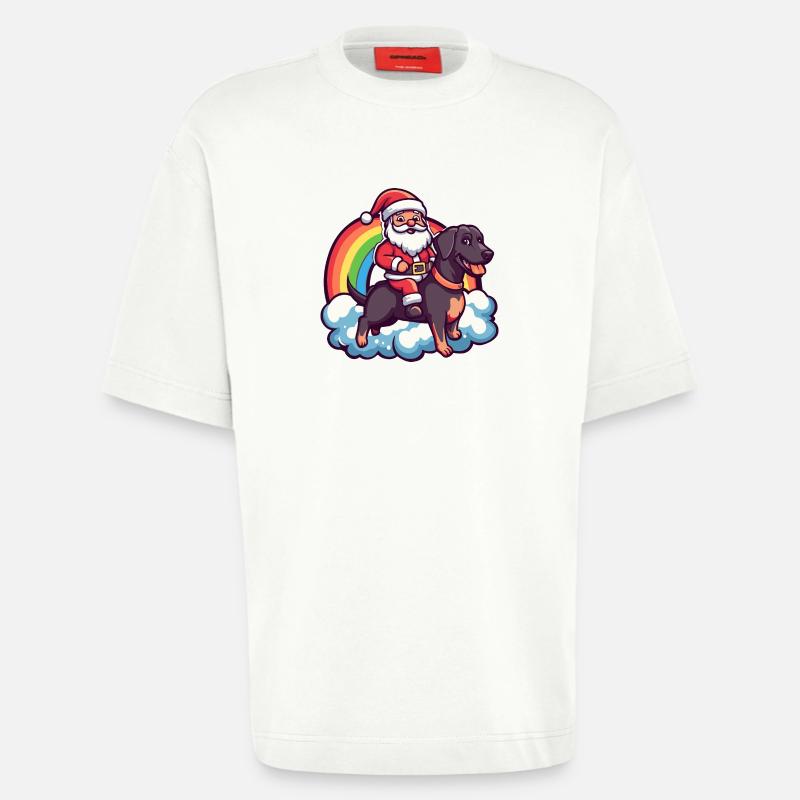 Dobermann Hund Weihnachtsmann Regenbogen - Heavyweight T-Shirt - made by SPREAD  - OFF WHITE