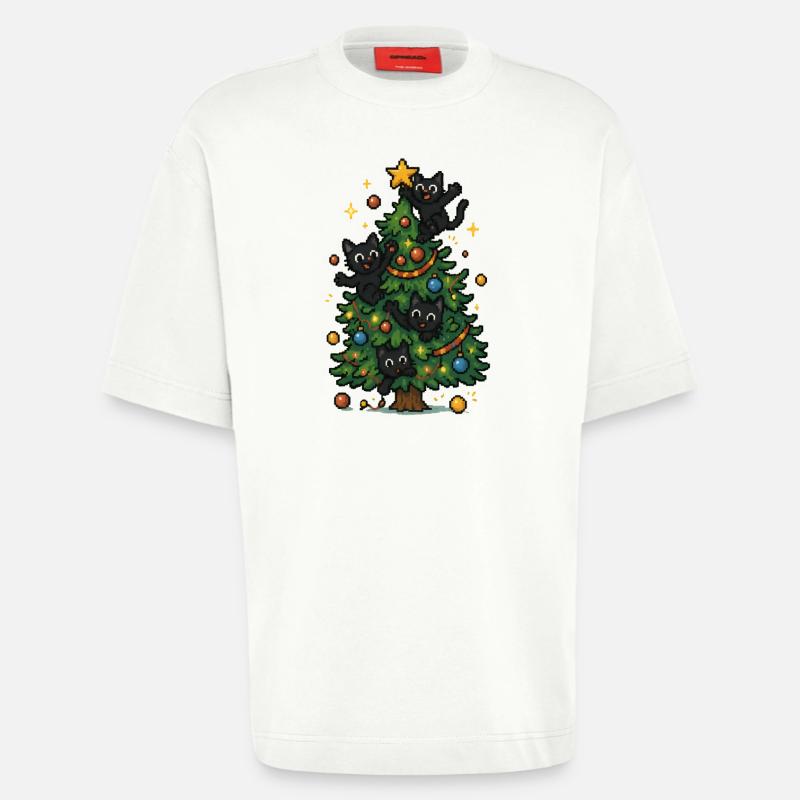 Weihnachtsbaum mit frechen Katzen - Heavyweight T-Shirt - made by SPREAD  - OFF WHITE