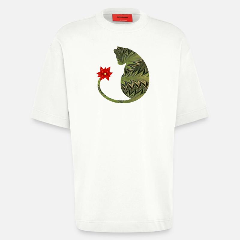 chat avec fleur e 101 - T-shirt bio épais oversize fabriqué en UE - OFF WHITE