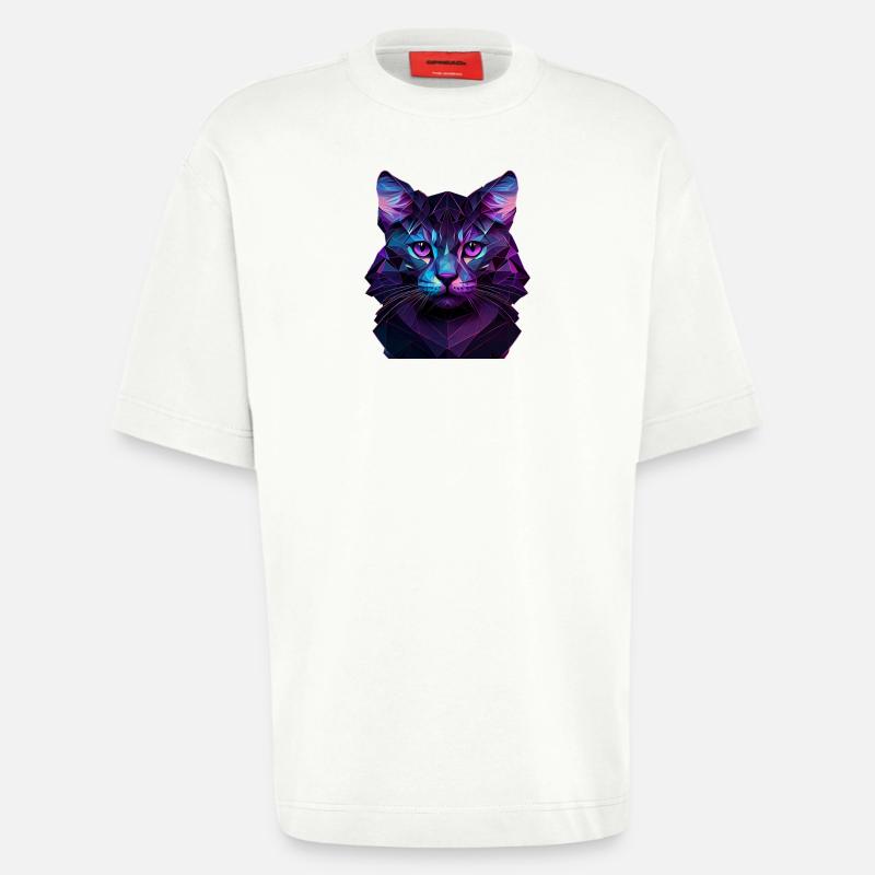 Chaton Chaton Chat Polygone Chat - T-shirt bio épais oversize fabriqué en UE - OFF WHITE