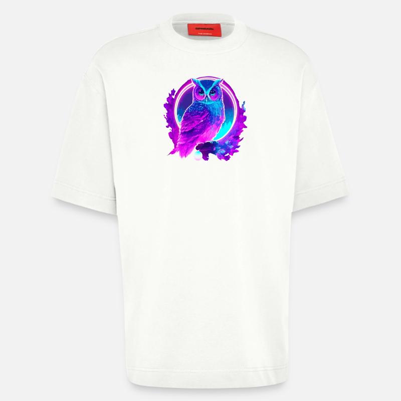 Eule Neon Moon Synthwave - Heavyweight T-Shirt - made by SPREAD  - OFF WHITE