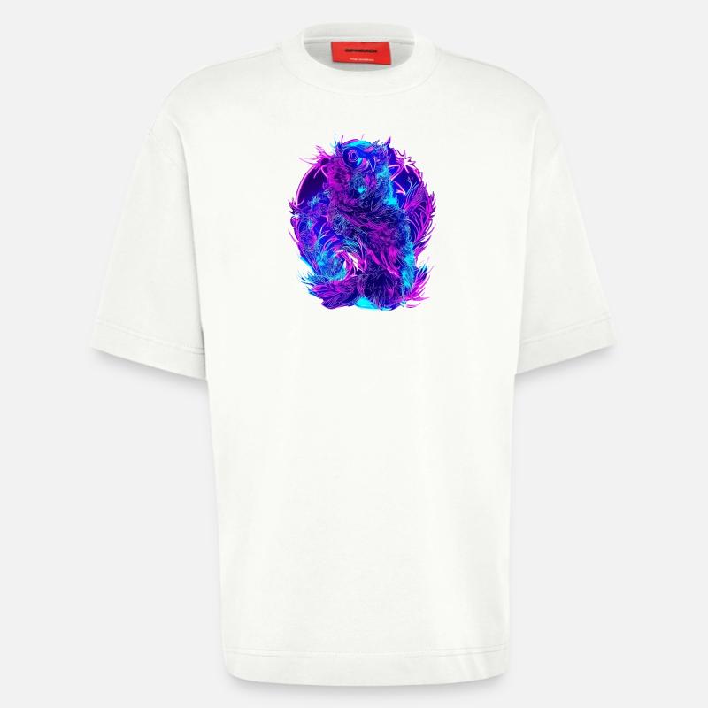 Abstrakte Eulen Neon Synthwave Kunst - Heavyweight T-Shirt - made by SPREAD  - OFF WHITE