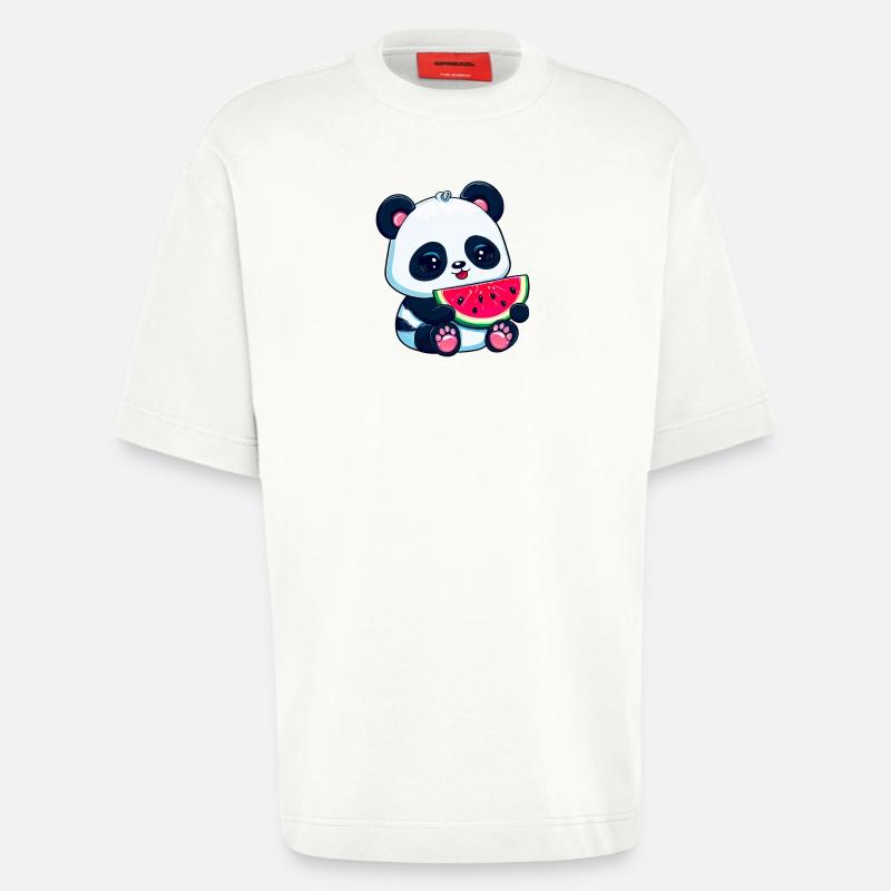 Cute panda eats watermelon - Heavyweight T-Shirt - made by SPREAD  - OFF WHITE