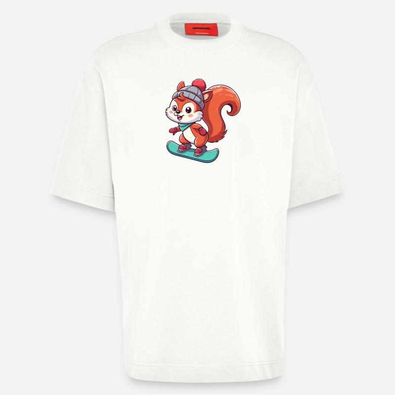 Winterabenteuer mit Eichhörnchen – Snowboard-Spaß - Heavyweight T-Shirt - made by SPREAD - OFF WHITE
