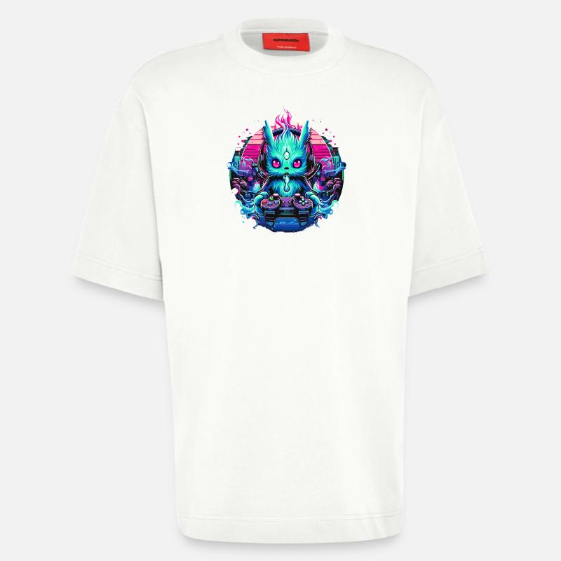 Synthwave Zocker Gaming Alien - Heavyweight T-Shirt - made by SPREAD  - OFF WHITE