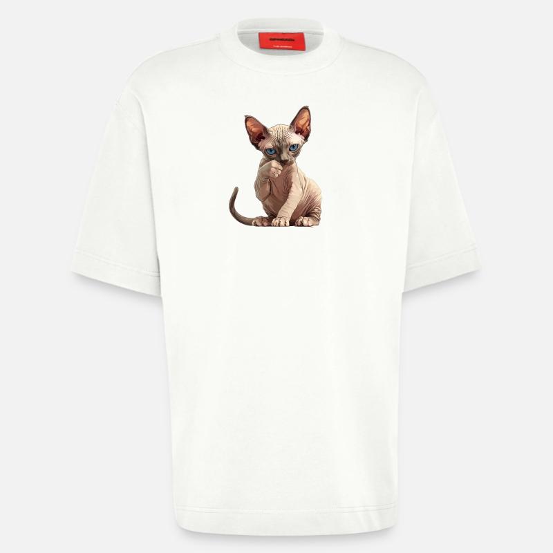Chaton Sphynx Chat Sphynx - T-shirt bio épais oversize fabriqué en UE - OFF WHITE