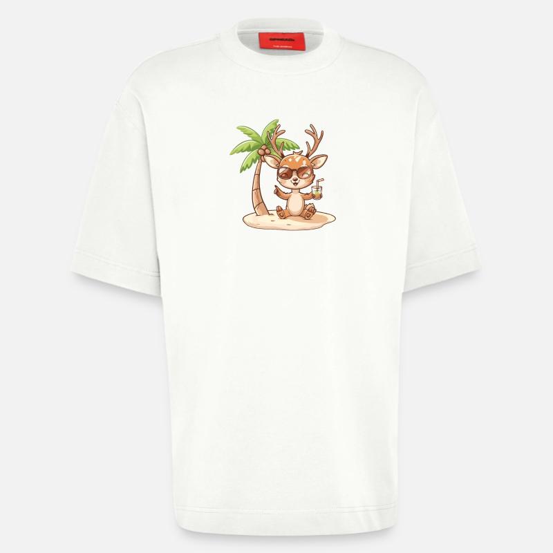 Deer Summer Beach Comic - Heavyweight T-Shirt - made by SPREAD  - OFF WHITE