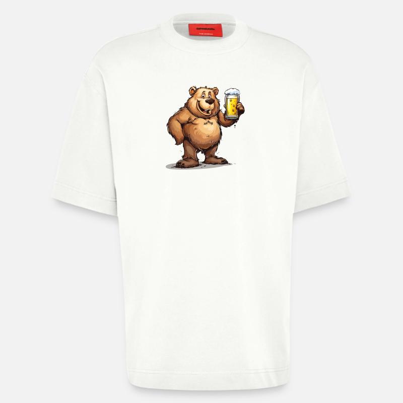 Cute Bear Drinking Beer 2 - Heavyweight T-Shirt - made by SPREAD  - OFF WHITE