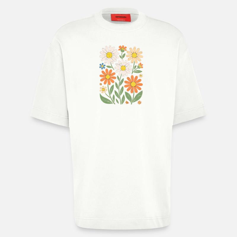 Boho Retro Gänseblümchen Muster Retro - Heavyweight T-Shirt - made by SPREAD  - OFF WHITE