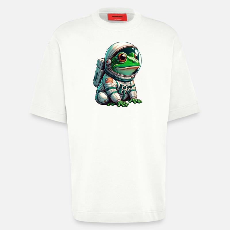 Grenouille astronaute dans l’espace - T-shirt bio épais oversize fabriqué en UE - OFF WHITE