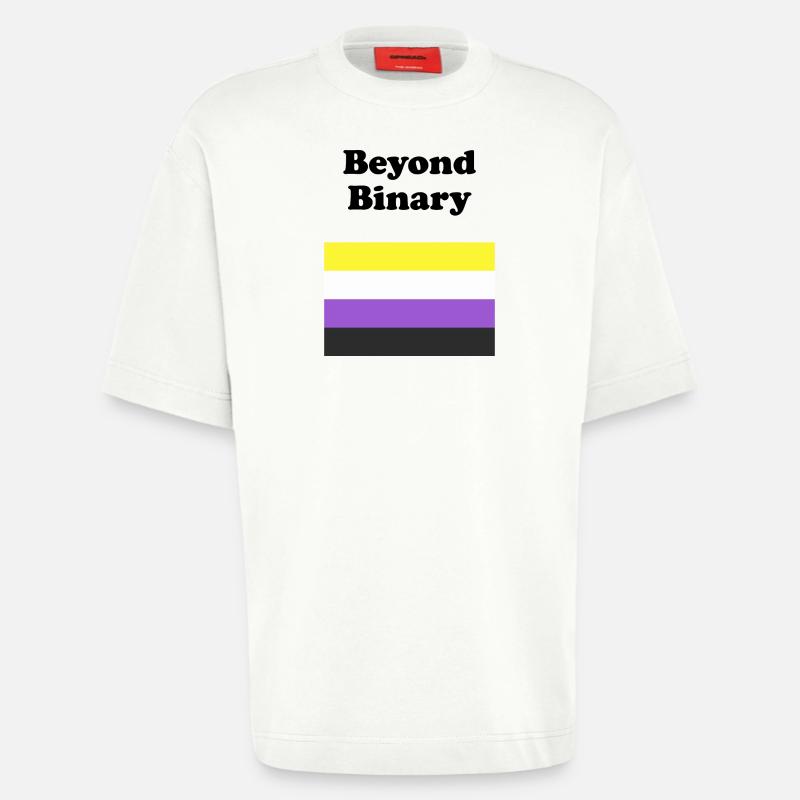 Non Binary Flag Beyond Binary - Heavyweight T-Shirt - made by SPREAD  - OFF WHITE