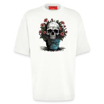 Totenkopf und Topfpflanzen - Heavyweight T-Shirt - made by SPREAD  - OFF WHITE - Vorne - Fiona (171cm)