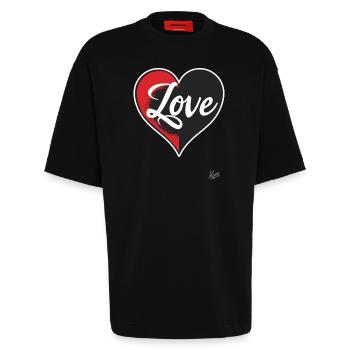 Cœur et amour - T-shirt bio épais oversize fabriqué en UE - SOLID BLACK - Devant - Fiona (171cm)