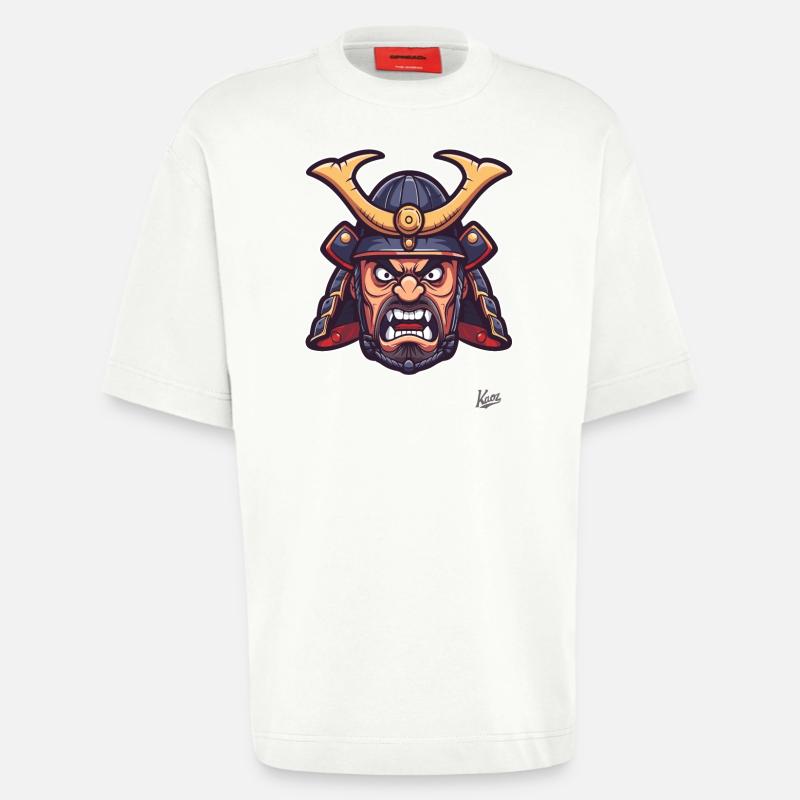 Angry Japanese Edo Samurai Shogun - Heavyweight T-Shirt - made by SPREAD  - OFF WHITE
