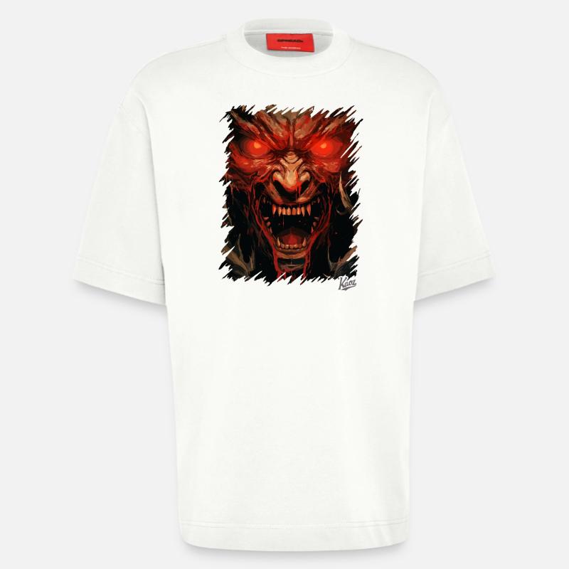 Evil Devil’s Eyes : Monstre Satan - T-shirt bio épais oversize fabriqué en UE - OFF WHITE