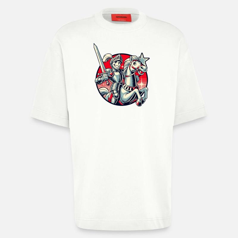 Chevalier médiéval sur son cheval - T-shirt bio épais oversize fabriqué en UE - OFF WHITE