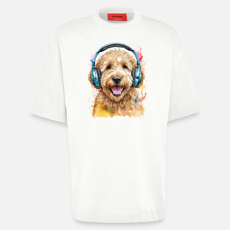 Goldendoodle Kopfhörer Hund Tier Design Print - Heavyweight T-Shirt - made by SPREAD  - OFF WHITE