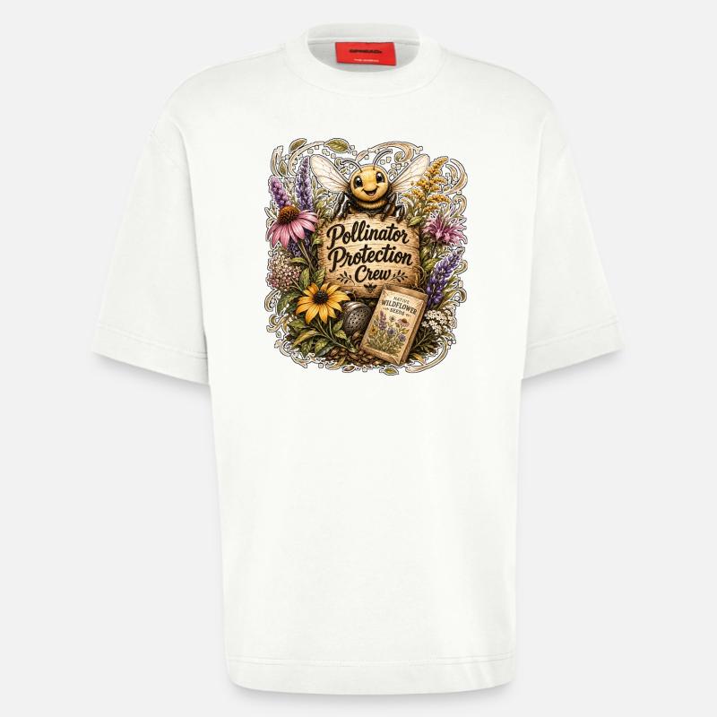 Équipe de protection des pollinisateurs - T-shirt bio épais oversize fabriqué en UE - OFF WHITE