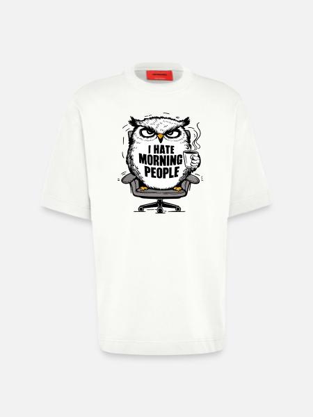 Morgenmuffel Eule mit Kaffee - T-shirt bio épais oversize fabriqué en UE - OFF WHITE