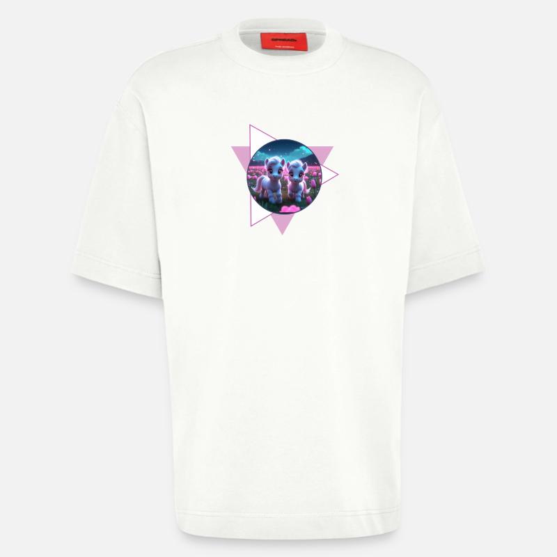 Deux poneys mignons - T-shirt bio épais oversize fabriqué en UE - OFF WHITE
