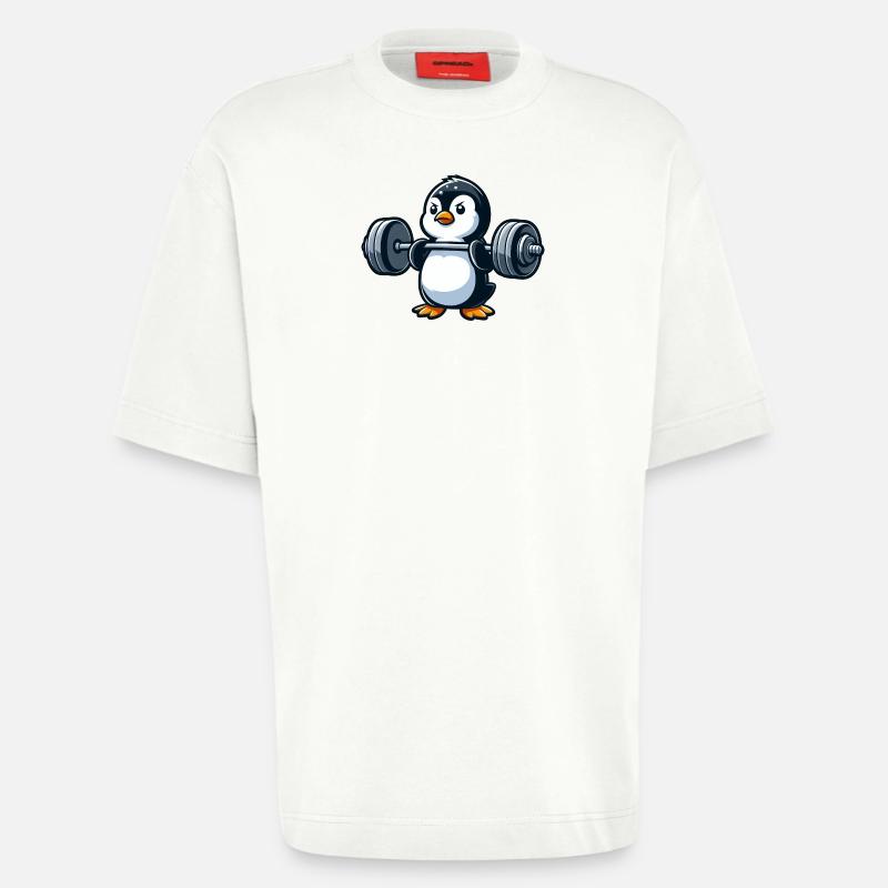 Strong Penguin: Dumbbell Workout - Heavyweight T-Shirt - made by SPREAD  - OFF WHITE