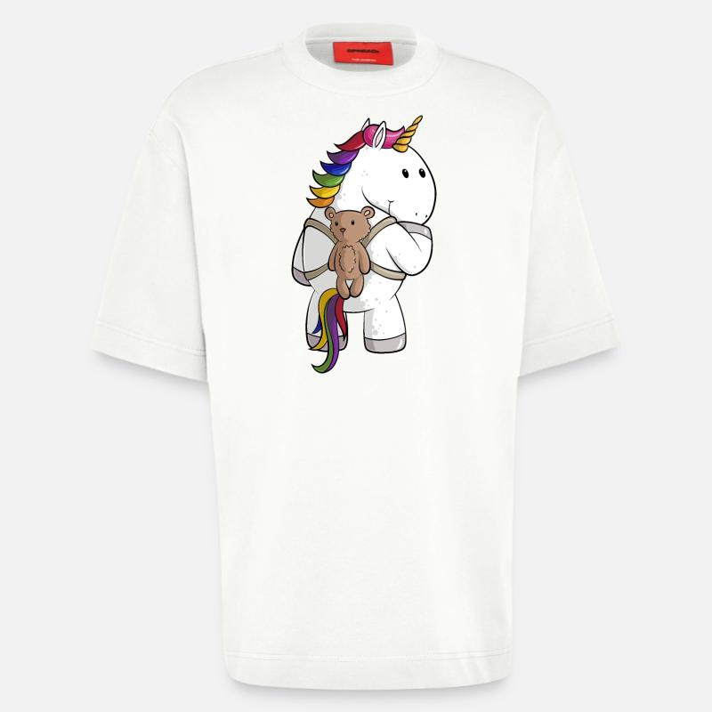 Comic Einhorn mit Rucksack - Heavyweight T-Shirt - made by SPREAD  - OFF WHITE