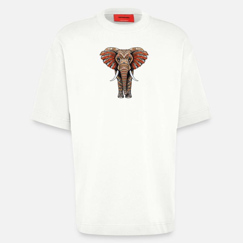 Elephant with African pattern no3 - Heavyweight T-Shirt - made by SPREAD  - OFF WHITE