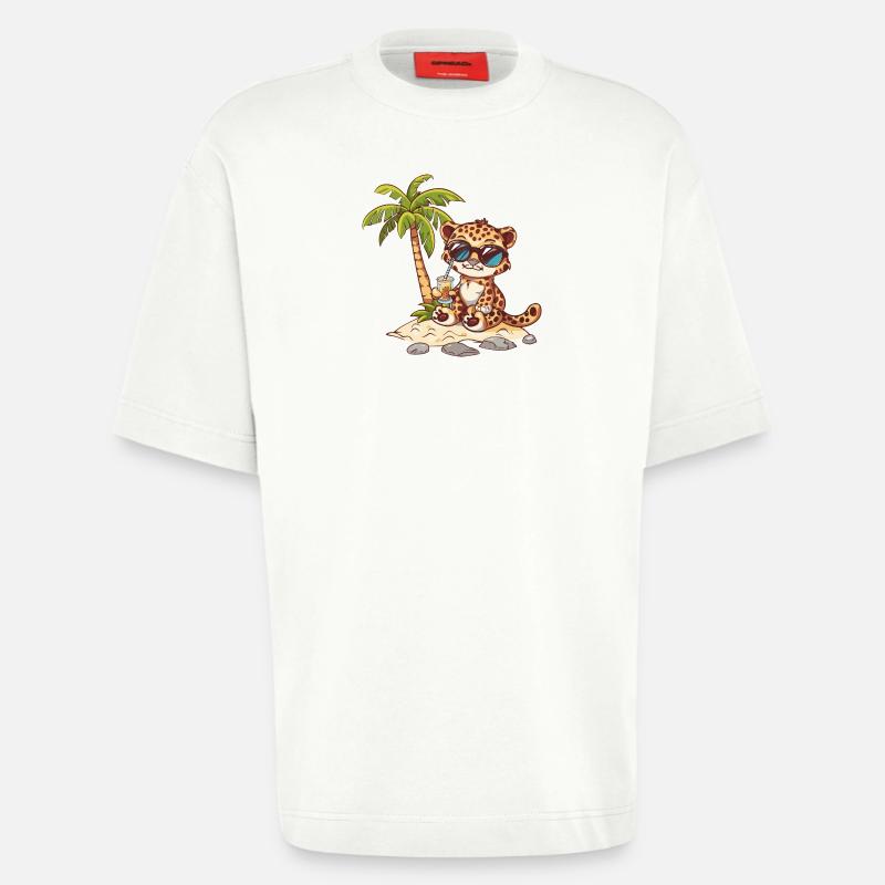 Leopard Sommer Strand Comic - Heavyweight T-Shirt - made by SPREAD  - OFF WHITE