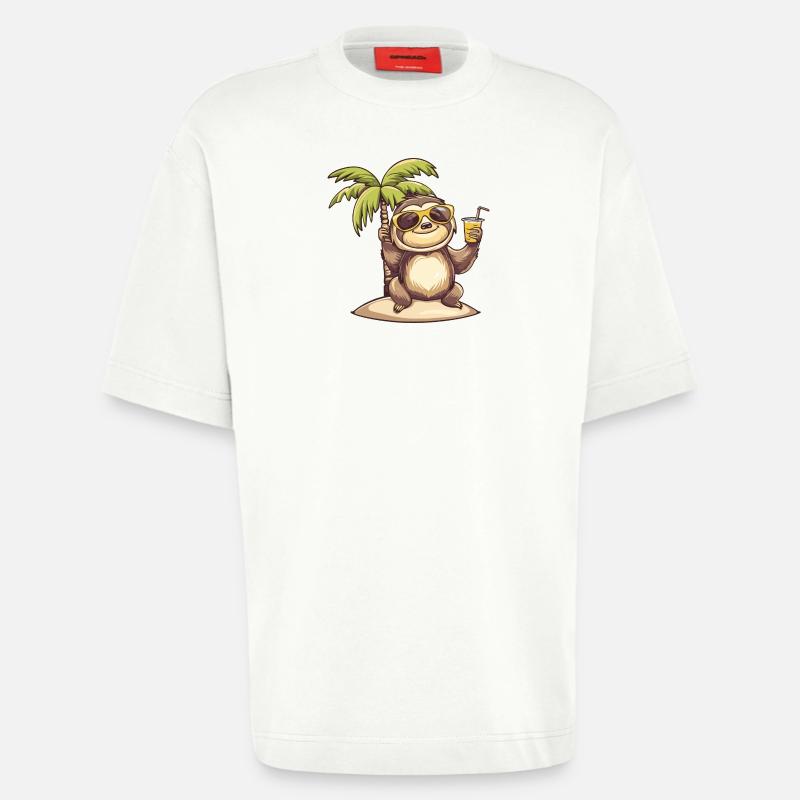 Faultier Sommer Strand Comic - Heavyweight T-Shirt - made by SPREAD  - OFF WHITE