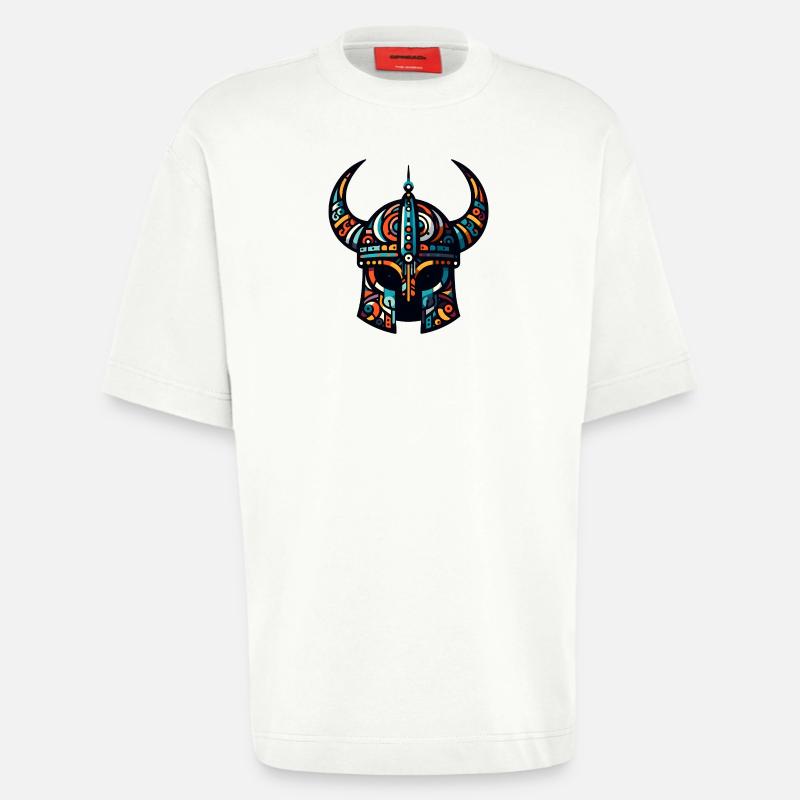 Wikingerhelm mit abstraktem Muster - Heavyweight T-Shirt - made by SPREAD  - OFF WHITE