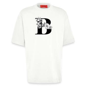 Lettre b floral noir et blanc - T-shirt bio épais oversize fabriqué en UE - OFF WHITE - Devant - Fiona (171cm)