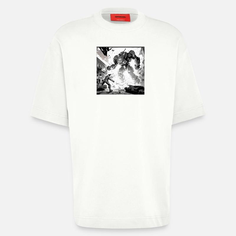 Roboter-Kampf-Comic - Heavyweight T-Shirt - made by SPREAD  - OFF WHITE