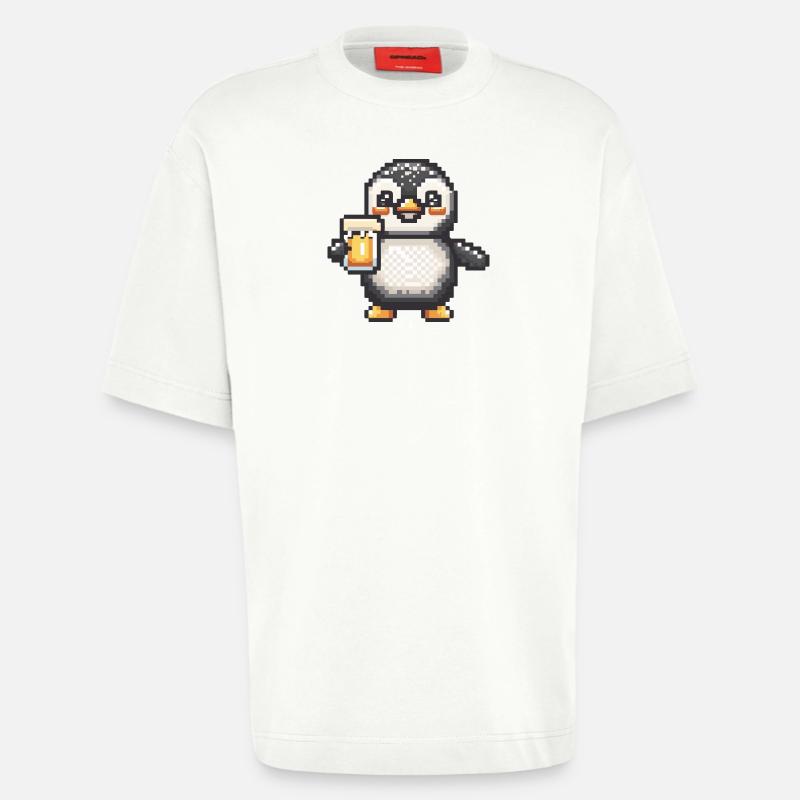 Pinguin Bier Pixel - Heavyweight T-Shirt - made by SPREAD  - OFF WHITE
